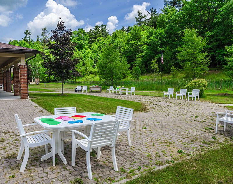 Outdoor seating area at Johnstown, Pennsylvania nursing home.